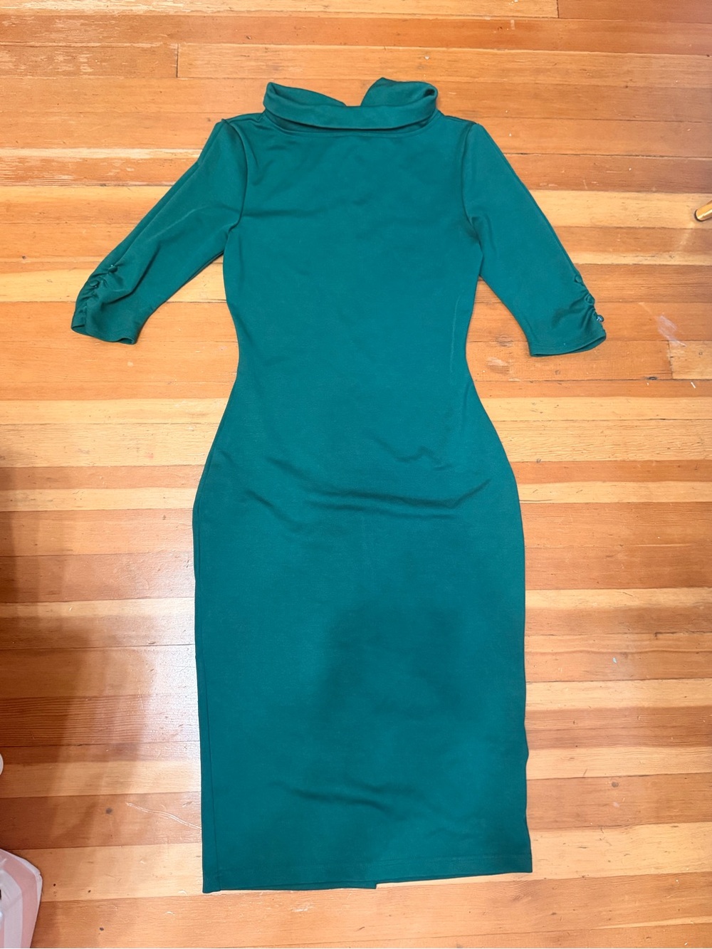 Unique Vintage Emerald Green Mock Neck Midi Dress